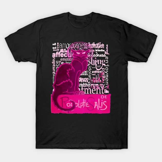 Le Chat D'Amour In Pink With Words of Love T-Shirt by taiche